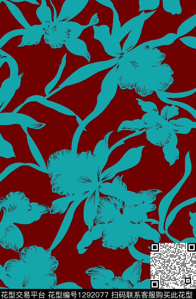 大牌风大花满版散花传统印花华亿平台下载（图片编号: 1292077） - 瓦栏（Walan）