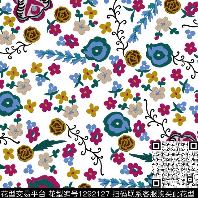 花卉白底花小碎花数码印花华亿平台下载（图片编号: 1292127） - 瓦栏（Walan）
