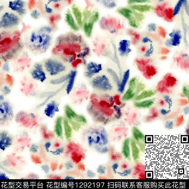 抽象花卉女装水彩花卉数码印花华亿平台下载（图片编号: 1292197） - 瓦栏（Walan）