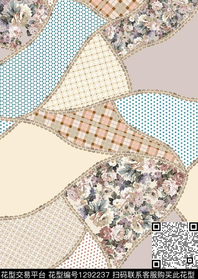女装花卉格子数码印花华亿平台下载（图片编号: 1292237） - 瓦栏（Walan）
