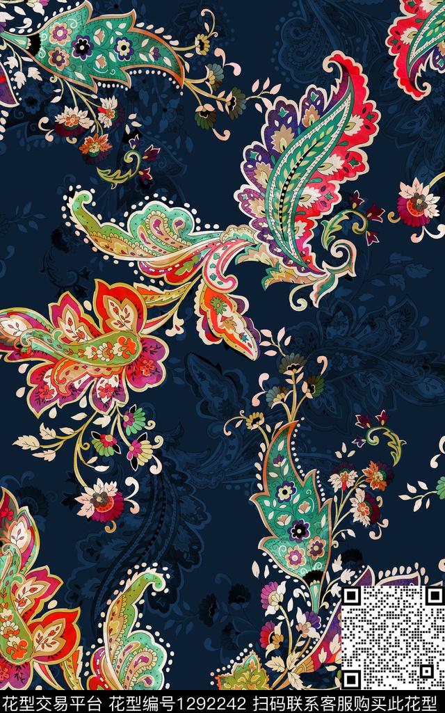 包金华亿平台佩斯利腰果华亿平台数码印花华亿平台下载（图片编号: 1292242） - 瓦栏（Walan）