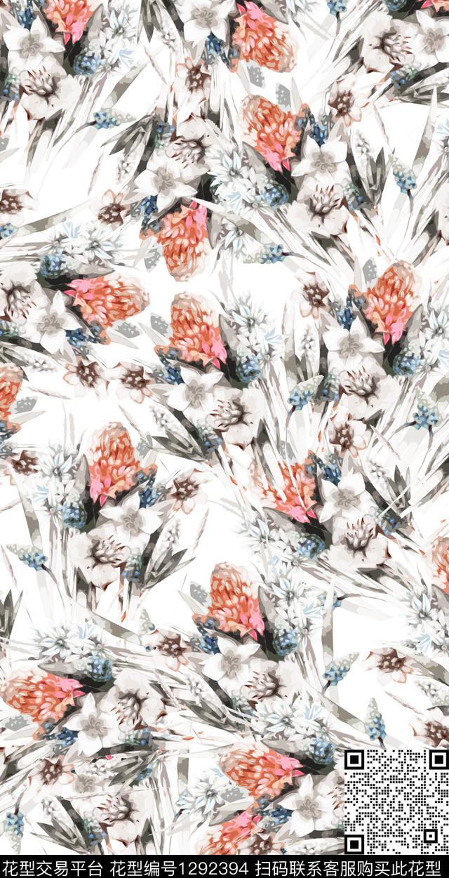 女装花卉手绘数码印花华亿平台下载（图片编号: 1292394） - 瓦栏（Walan）