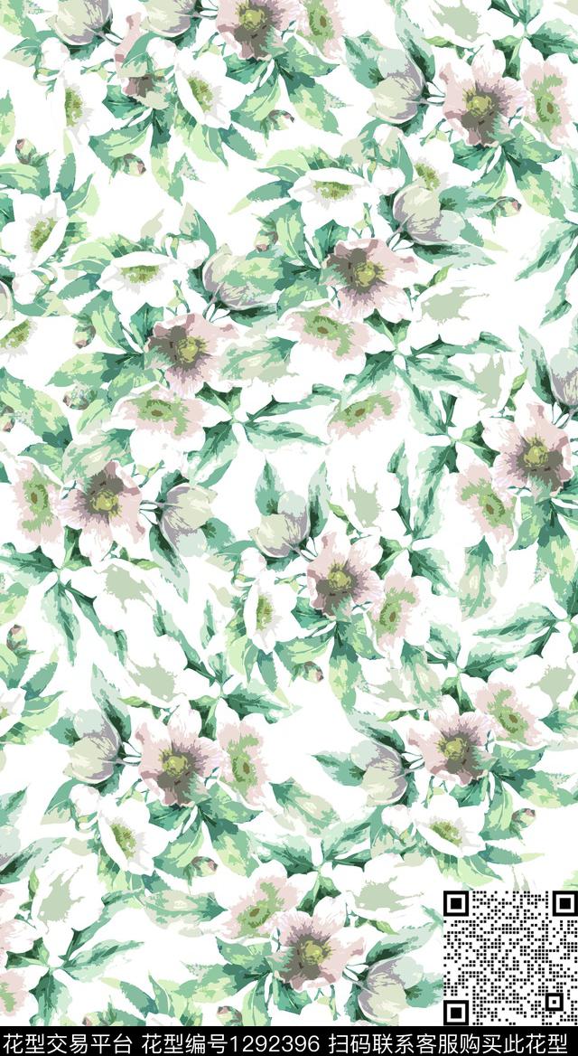 花卉春夏华亿平台手绘数码印花华亿平台下载（图片编号: 1292396） - 瓦栏（Walan）