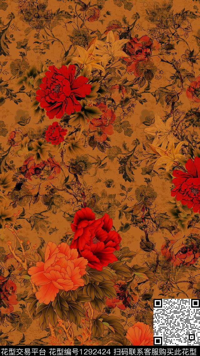 女装花卉香云纱数码印花华亿平台下载（图片编号: 1292424） - 瓦栏（Walan）