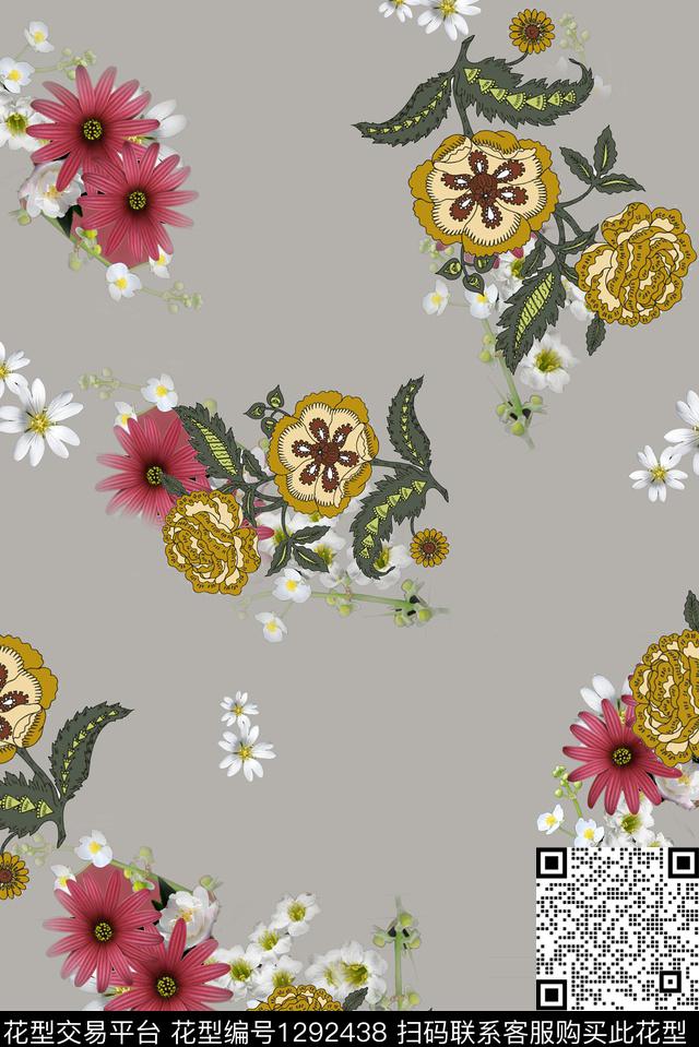 复古花卉抽象数码印花华亿平台下载（图片编号: 1292438） - 瓦栏（Walan）