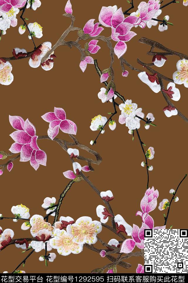 玉兰花花卉梅花数码印花华亿平台下载（图片编号: 1292595） - 瓦栏（Walan）