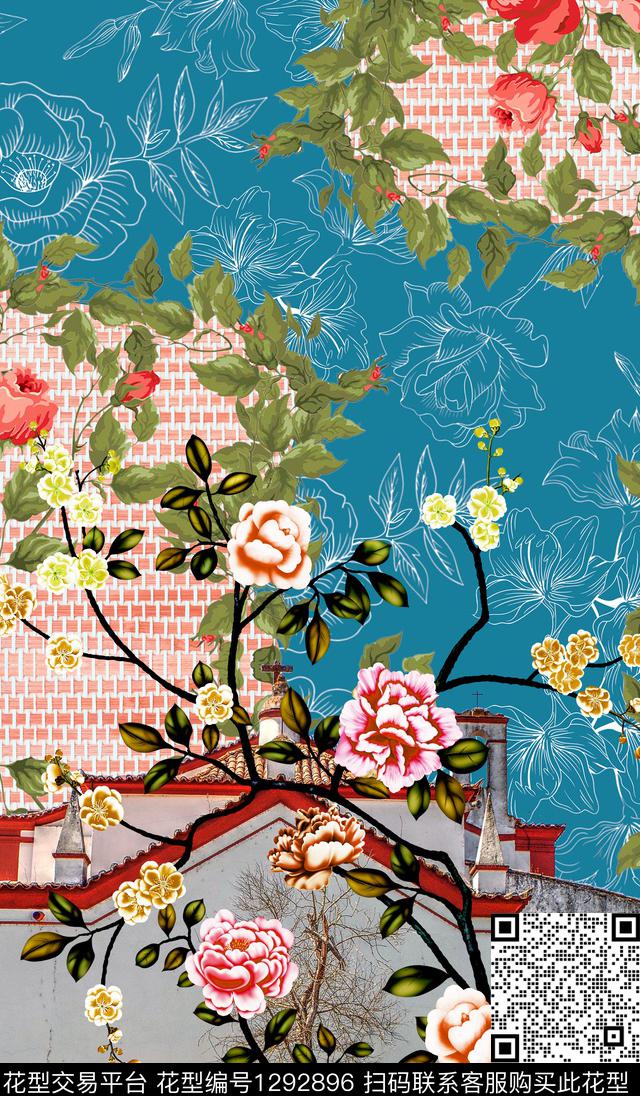 定位花纹理艺术数码印花华亿平台下载（图片编号: 1292896） - 瓦栏（Walan）