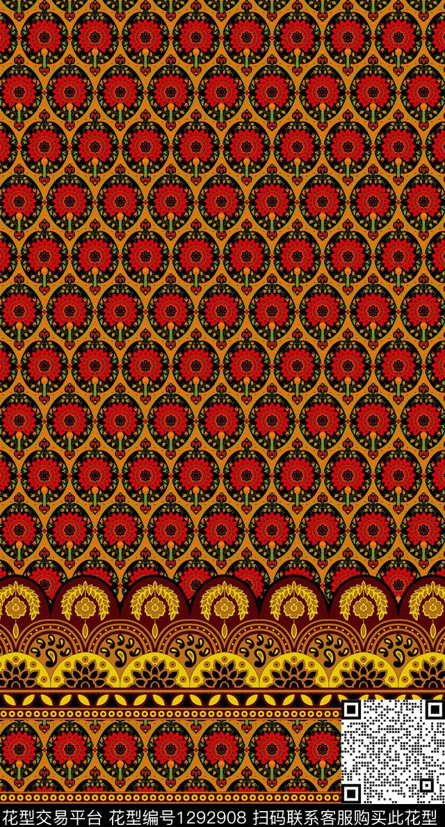 定位花几何花卉数码印花华亿平台下载（图片编号: 1292908） - 瓦栏（Walan）