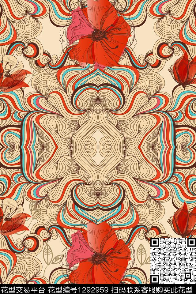 纹理花卉抽象数码印花华亿平台下载（图片编号: 1292959） - 瓦栏（Walan）