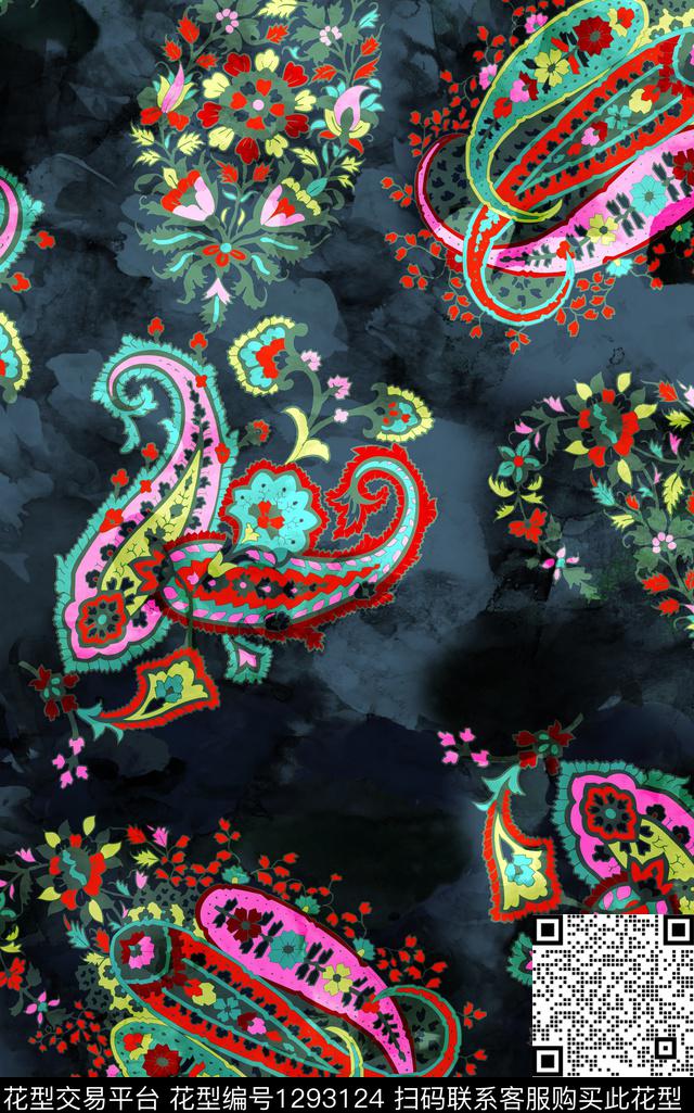 佩斯利民族花卉民族风数码印花华亿平台下载（图片编号: 1293124） - 瓦栏（Walan）