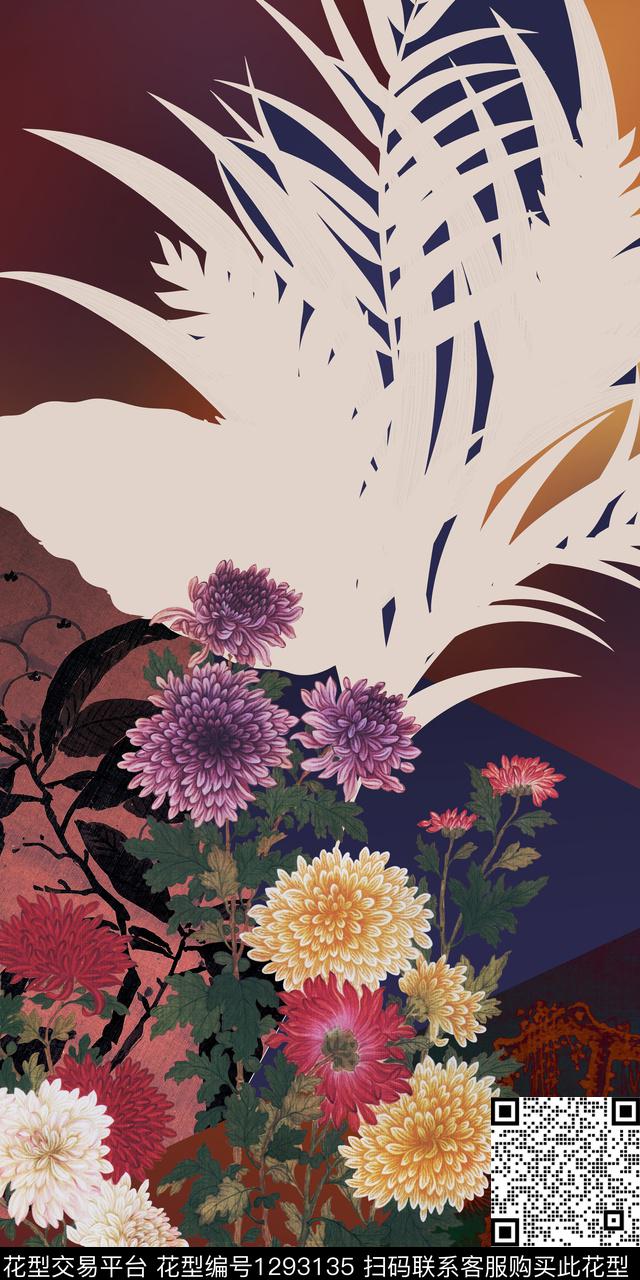 几何剪影渐变数码印花华亿平台下载（图片编号: 1293135） - 瓦栏（Walan）