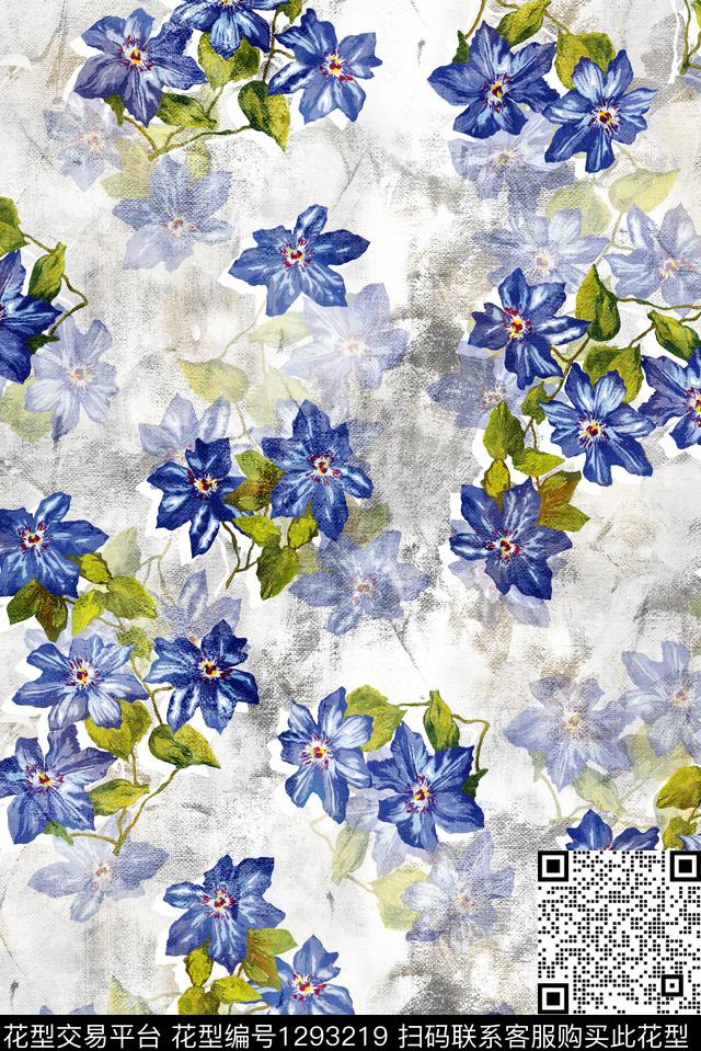 花卉春夏华亿平台手绘数码印花华亿平台下载（图片编号: 1293219） - 瓦栏（Walan）