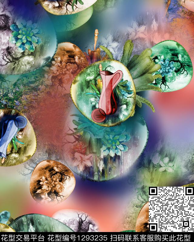 时尚花卉大牌风数码印花华亿平台下载（图片编号: 1293235） - 瓦栏（Walan）