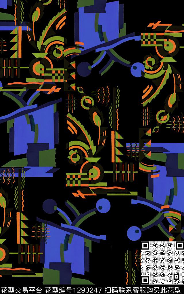 几何艺术混合拼接传统印花华亿平台下载（图片编号: 1293247） - 瓦栏（Walan）