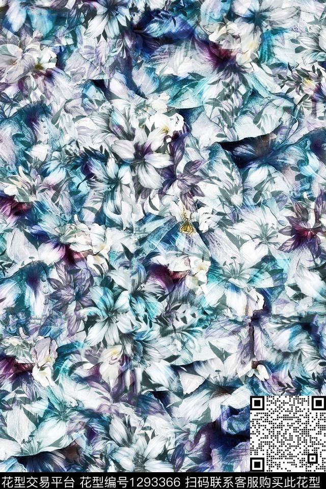 花卉大牌风小清新数码印花华亿平台下载（图片编号: 1293366） - 瓦栏（Walan）