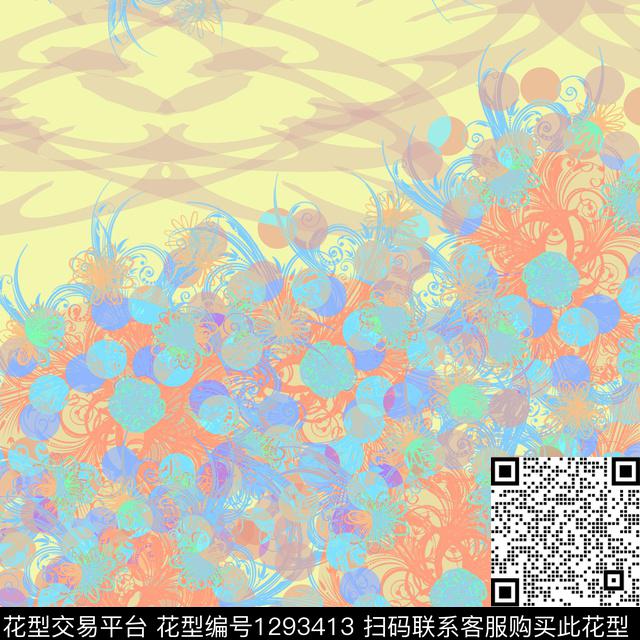 几何抽象混合拼接数码印花华亿平台下载（图片编号: 1293413） - 瓦栏（Walan）