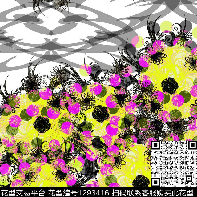 几何抽象混合拼接数码印花华亿平台下载（图片编号: 1293416） - 瓦栏（Walan）