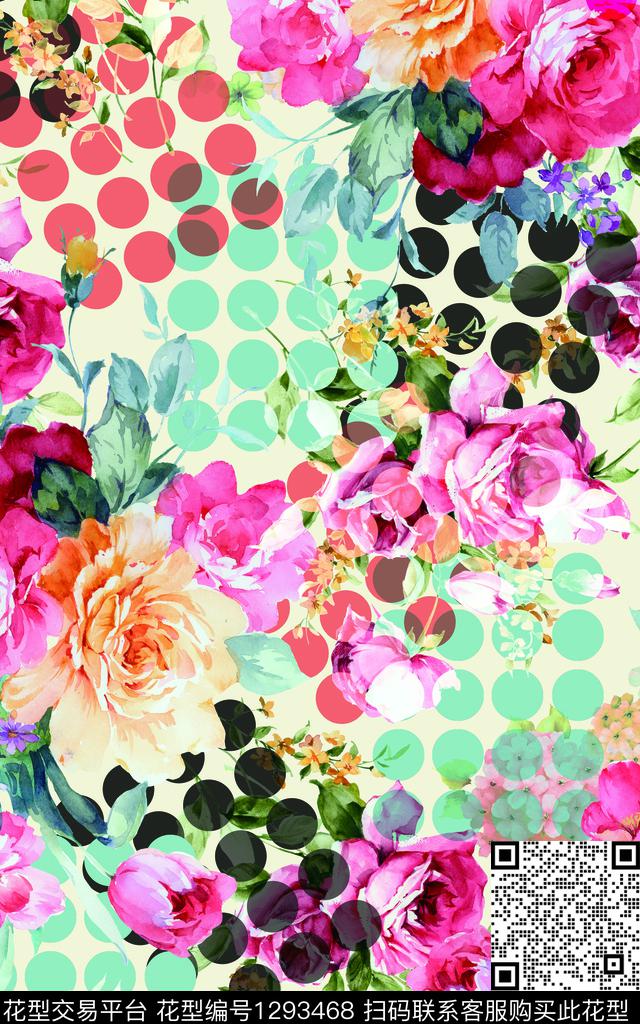 几何花卉热带华亿平台数码印花华亿平台下载（图片编号: 1293468） - 瓦栏（Walan）