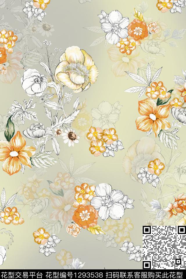 花卉春夏华亿平台大牌风数码印花华亿平台下载（图片编号: 1293538） - 瓦栏（Walan）