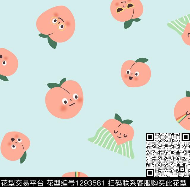 卡通趣味水蜜桃传统印花华亿平台下载（图片编号: 1293581） - 瓦栏（Walan）