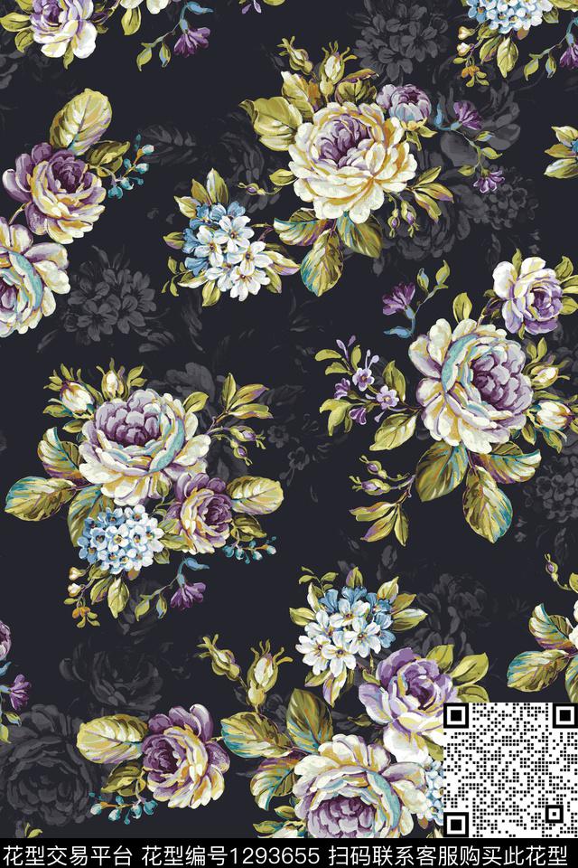 包金华亿平台花卉香云纱数码印花华亿平台下载（图片编号: 1293655） - 瓦栏（Walan）