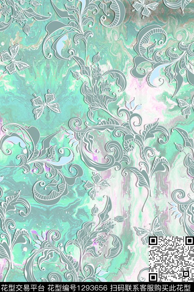 佩斯利花卉卷草数码印花华亿平台下载（图片编号: 1293656） - 瓦栏（Walan）