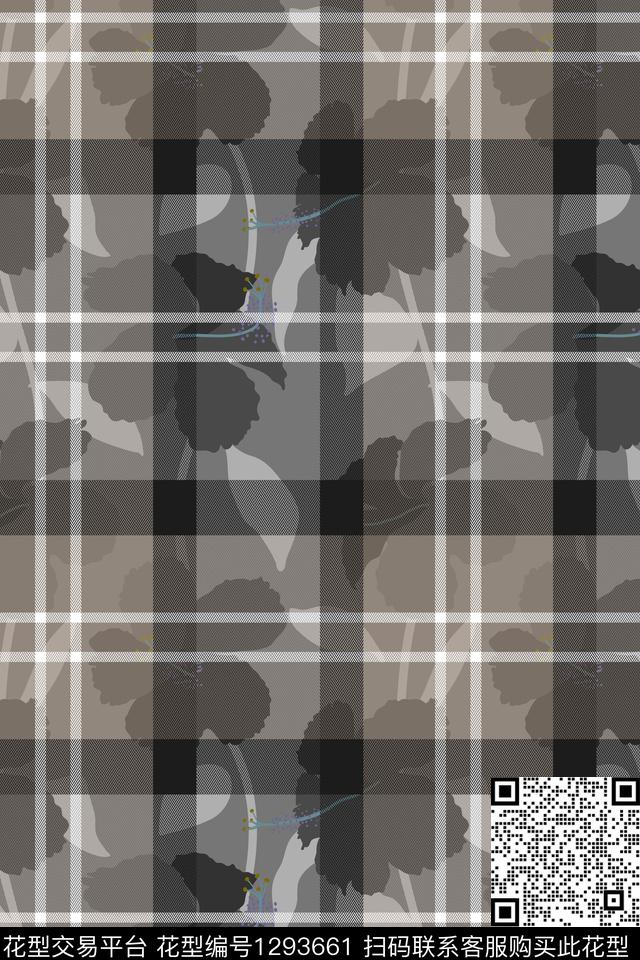 花卉满版散花格子数码印花华亿平台下载（图片编号: 1293661） - 瓦栏（Walan）