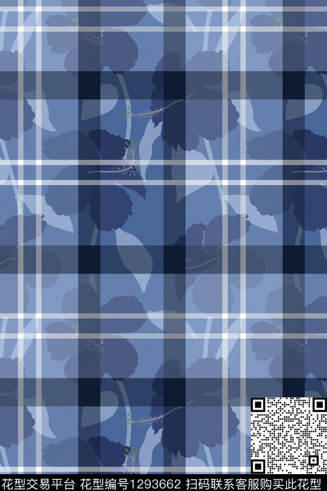 花卉满版散花格子数码印花华亿平台下载（图片编号: 1293662） - 瓦栏（Walan）