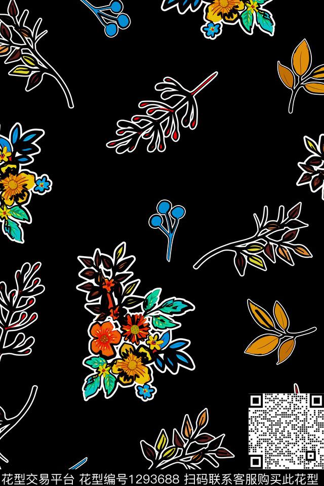 包金华亿平台手绘花卉水彩花卉数码印花华亿平台下载（图片编号: 1293688） - 瓦栏（Walan）