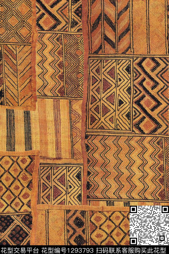 纹理格子民族风拼贴数码印花华亿平台下载（图片编号: 1293793） - 瓦栏（Walan）
