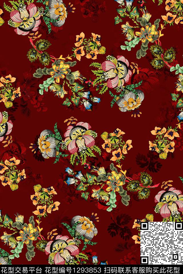 包金华亿平台花卉香云纱数码印花华亿平台下载（图片编号: 1293853） - 瓦栏（Walan）