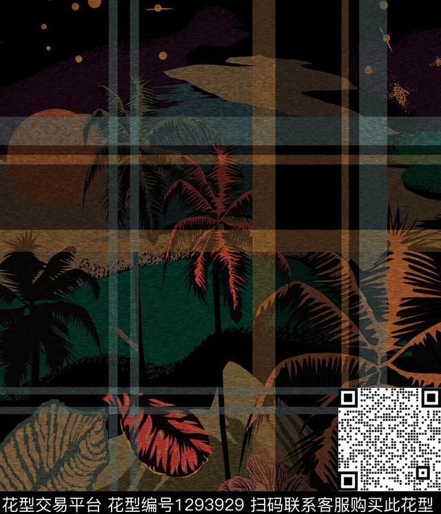 格子大牌风热带华亿平台数码印花华亿平台下载（图片编号: 1293929） - 瓦栏（Walan）