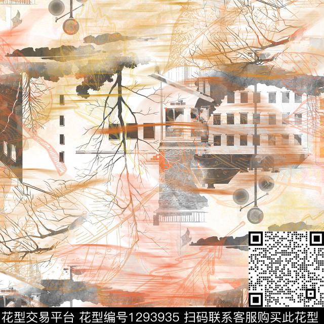 女装仿大牌秋天树木城市风景数码印花华亿平台下载（图片编号: 1293935） - 瓦栏（Walan）