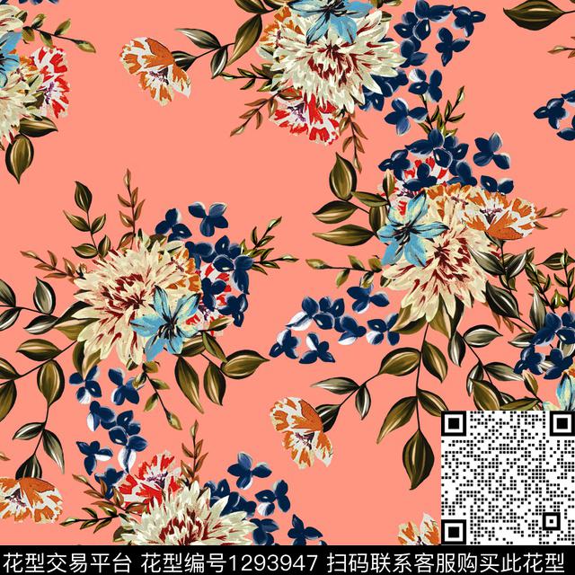 水彩花卉浓粉底数码印花华亿平台下载（图片编号: 1293947） - 瓦栏（Walan）