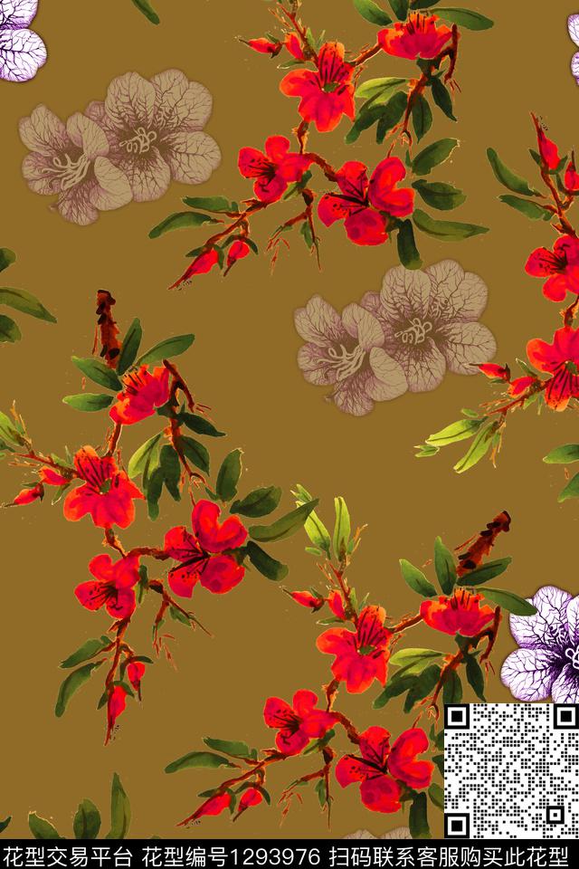 花卉旗袍中老年数码印花华亿平台下载（图片编号: 1293976） - 瓦栏（Walan）