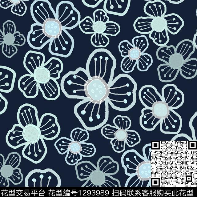 花卉满版散花手绘线条笔触传统印花华亿平台下载（图片编号: 1293989） - 瓦栏（Walan）