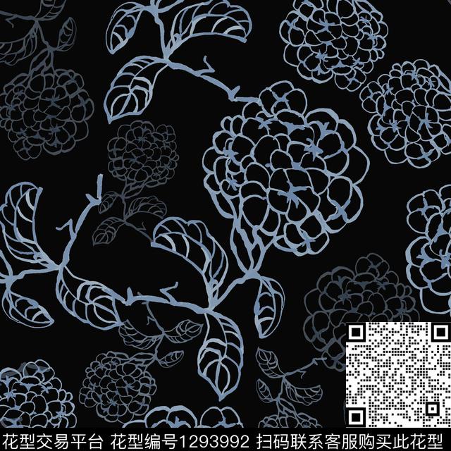 花卉满版散花手绘线条笔触传统印花华亿平台下载（图片编号: 1293992） - 瓦栏（Walan）