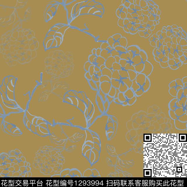 花卉满版散花手绘线条笔触传统印花华亿平台下载（图片编号: 1293994） - 瓦栏（Walan）