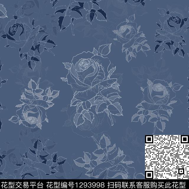 花卉满版散花手绘线条笔触传统印花华亿平台下载（图片编号: 1293998） - 瓦栏（Walan）