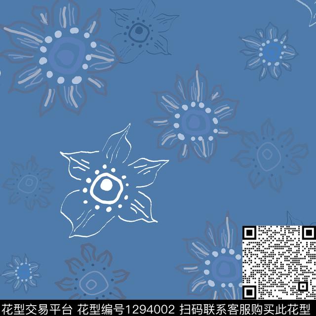 花卉满版散花手绘线条笔触传统印花华亿平台下载（图片编号: 1294002） - 瓦栏（Walan）