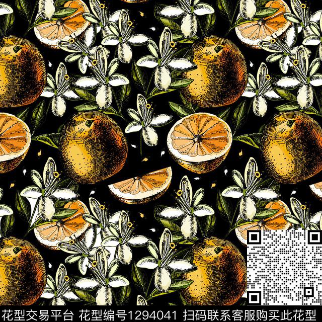 花卉手绘柠檬数码印花华亿平台下载（图片编号: 1294041） - 瓦栏（Walan）