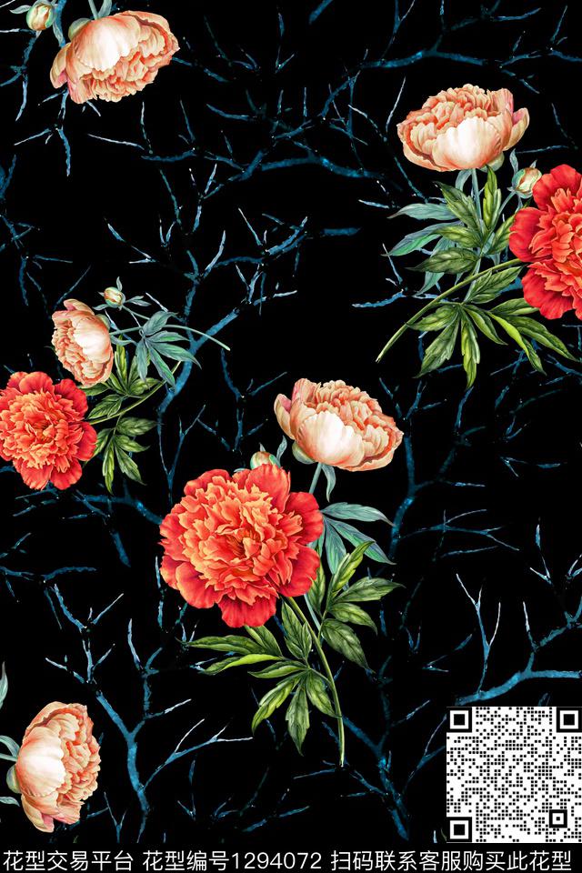 数码华亿平台花卉手绘数码印花华亿平台下载（图片编号: 1294072） - 瓦栏（Walan）