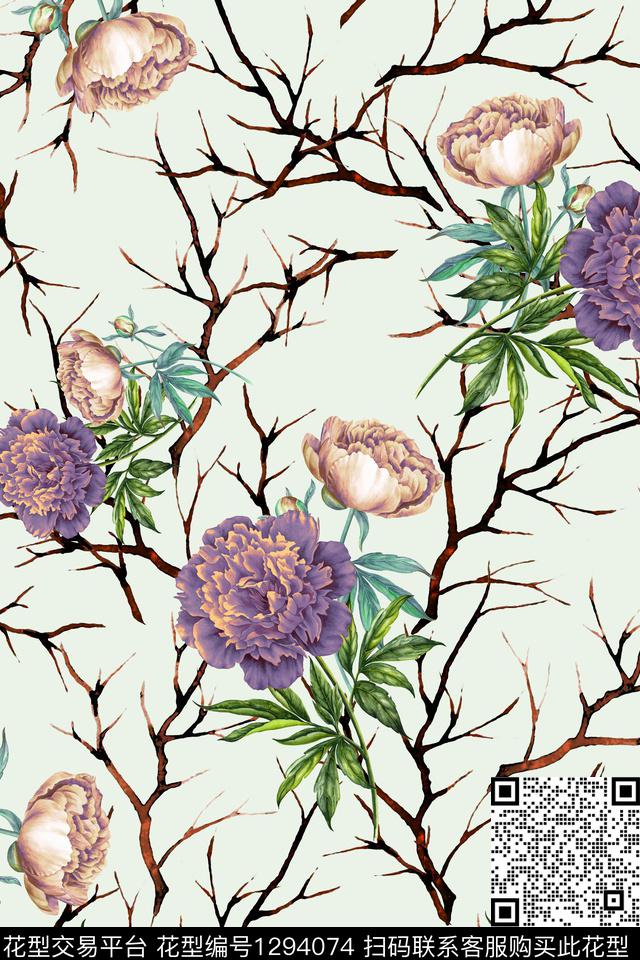 数码华亿平台花卉手绘数码印花华亿平台下载（图片编号: 1294074） - 瓦栏（Walan）