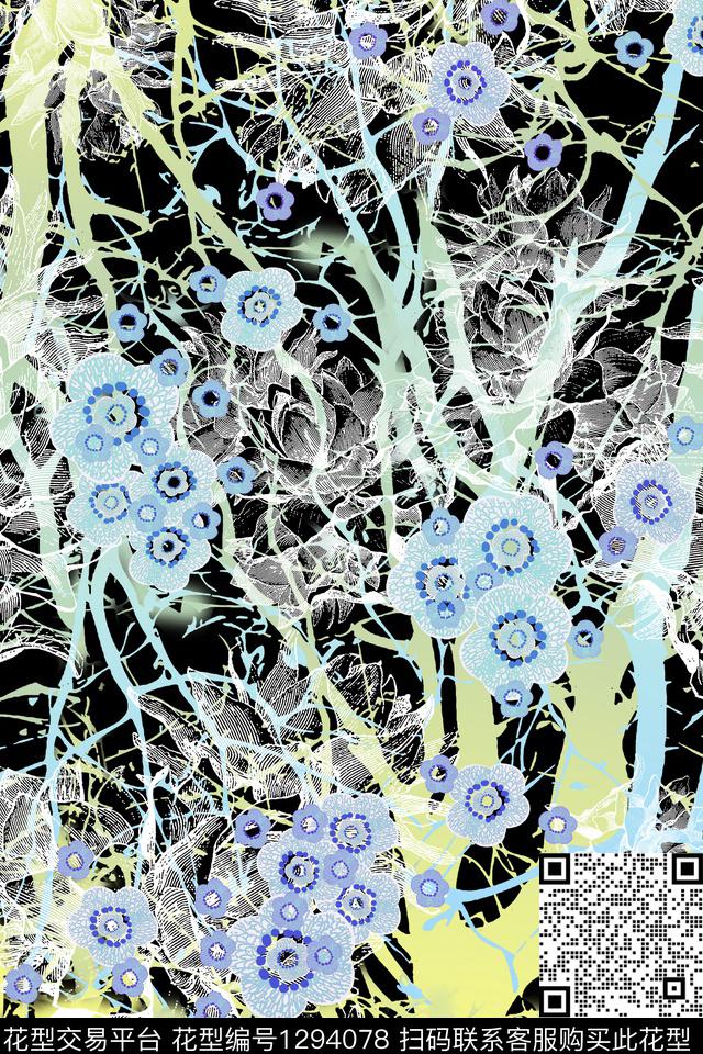 传统华亿平台小碎花线条花卉传统印花华亿平台下载（图片编号: 1294078） - 瓦栏（Walan）