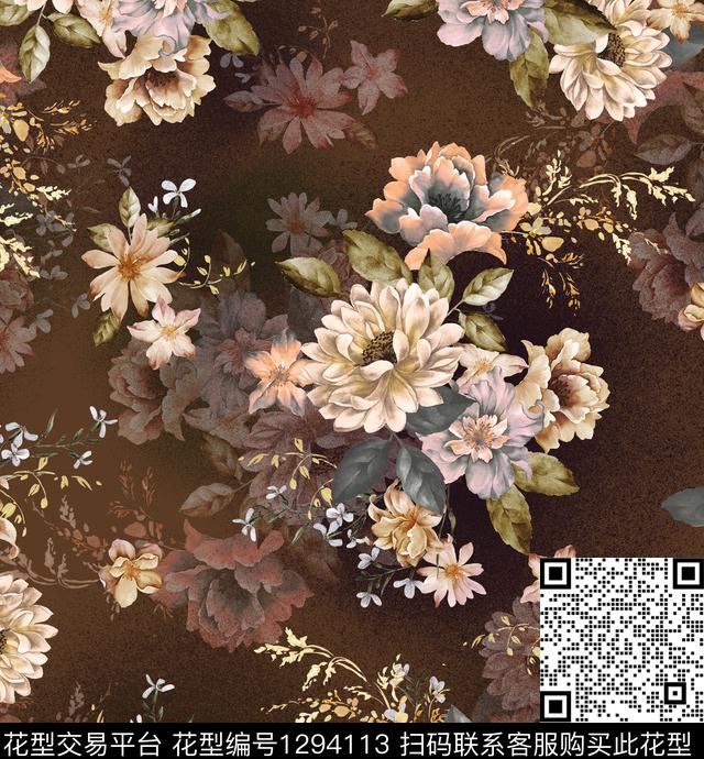 花卉香云纱休闲数码印花华亿平台下载（图片编号: 1294113） - 瓦栏（Walan）