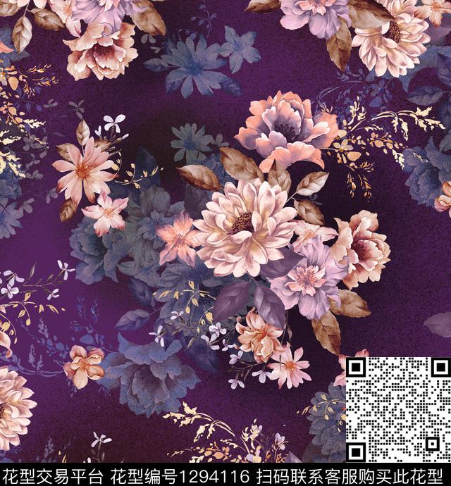 花卉香云纱休闲数码印花华亿平台下载（图片编号: 1294116） - 瓦栏（Walan）