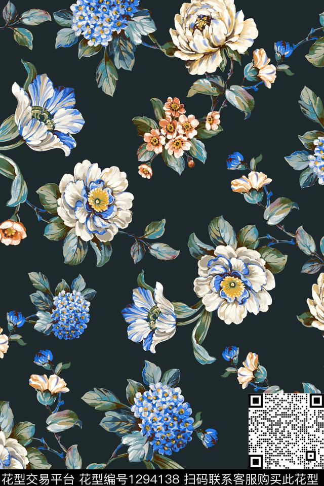 包金华亿平台花卉香云纱数码印花华亿平台下载（图片编号: 1294138） - 瓦栏（Walan）