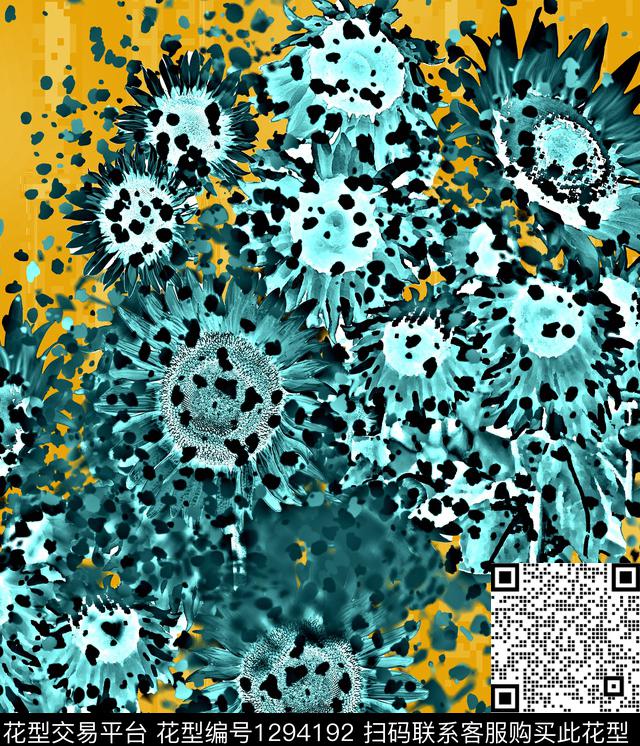 花卉抽象向日葵数码印花华亿平台下载（图片编号: 1294192） - 瓦栏（Walan）