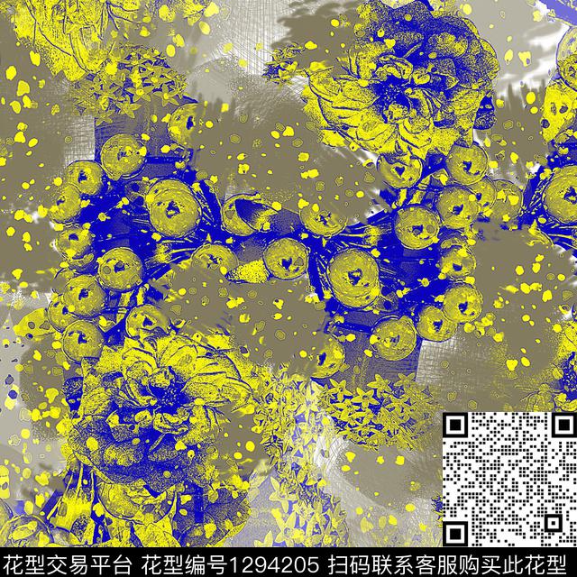 花卉抽象混合拼接数码印花华亿平台下载（图片编号: 1294205） - 瓦栏（Walan）