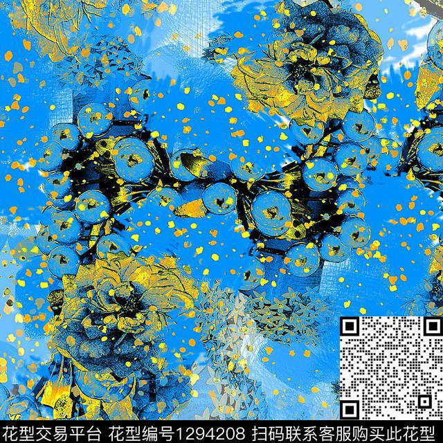 花卉抽象混合拼接数码印花华亿平台下载（图片编号: 1294208） - 瓦栏（Walan）